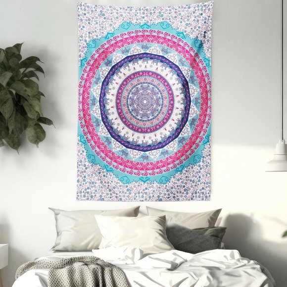 Pink & Blue Floral Mandala Elephant Boho Bohemian Home Decor Wall Tapestry NEW - Picture 4 of 4